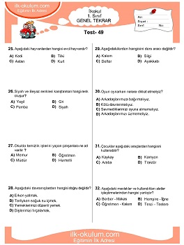 ilkokul 1. Sınıf Genel Tekrar Testleri 